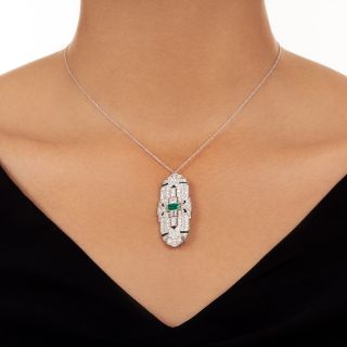 Art Deco Emerald, Diamond and Onyx Pendant/Brooch