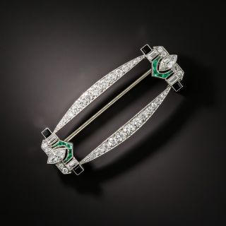 Art Deco Emerald, Onyx, and Diamond Brooch - 2