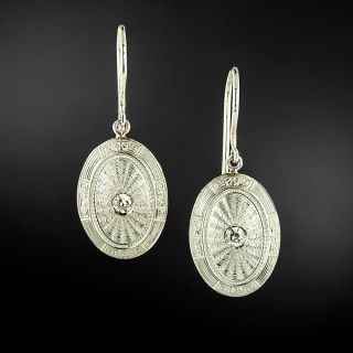 Art Deco Engraved Oval Diamond Earrings  - 2