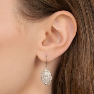 Art Deco Engraved Oval Diamond Earrings 