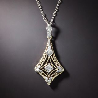 Art Deco Filigree and Diamond Pendant - 4