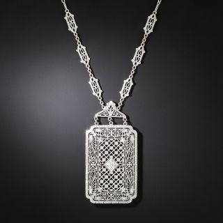 Art Deco Filigree Diamond Pendant - 2