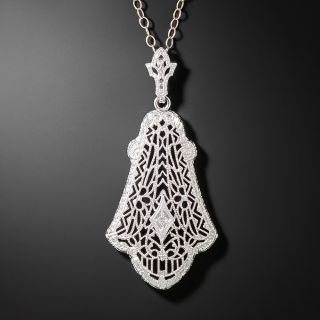 Art Deco Filigree Diamond Pendant by Shiman - 2