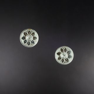 Art Deco Floral Diamond Button Earrings - 2