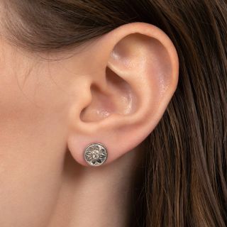 Art Deco Floral Diamond Button Earrings