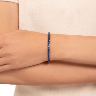 Art Deco French-Cut No-Heat Sapphire Line Bracelet
