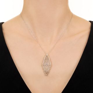 Art Deco Frosted Quartz Crystal and Diamond Pendant