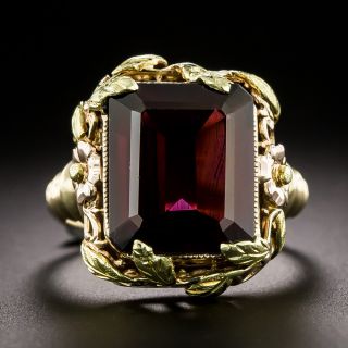 Art Deco Garnet Tri-Color Gold Ring - 2
