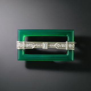 Art Deco Green Chalcedony and Diamond Buckle Brooch - 2
