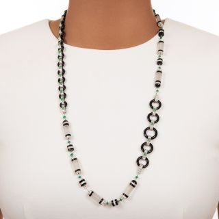 Art Deco-Inspired Rock Crystal, Diamond, Emerald and Onyx Necklace