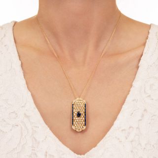 Art Deco-Inspired Sapphire and Diamond Brooch/Pendant