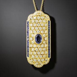 Art Deco-Inspired Sapphire and Diamond Brooch/Pendant - 2