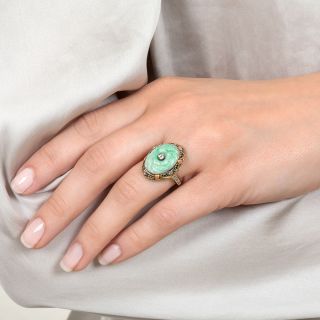 Art Deco Jade Flower and Diamond Ring by J.J. White Company