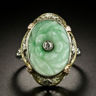 Art Deco Jade Flower and Diamond Ring by J.J. White Company - 2