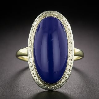 Art Deco Lapis Engraved Ring - 4