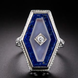 Art Deco Lapis, Rock Crystal And Diamond Ring by Allsopp-Steller - 2