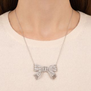 Art Deco Marquise Diamond Bow Pendant 