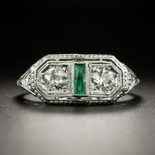 Art Deco Moi et Toi Diamond And Emerald Ring - 2