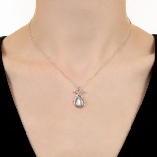 Moonstone and Diamond Drop Necklace