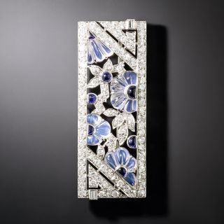 Art Deco Moonstone, Diamond and Sapphire Brooch - 2