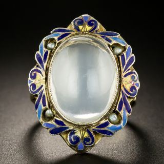 Art Deco Moonstone, Enamel and Pearl Ring by Robins, Bladen & Robins - 2