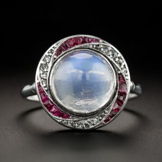 Art Deco Moonstone, Ruby, and Diamond Ring - 2