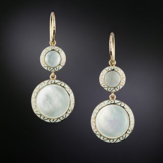 Art Deco Mother-of-Pearl  and Enamel Dangle Earrings  - 1