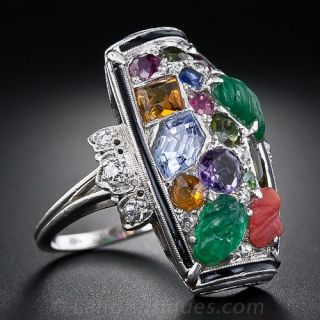 Art Deco Multi-Gemstone Dinner Ring