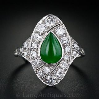 Art Deco Natural Burmese Jade and Diamond Ring
