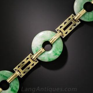 Art Deco Natural Burmese Jadeite & Enamel Bi Bracelet