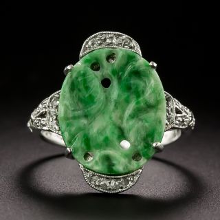 Art Deco Natural Burmese Jadeite Ring - 1