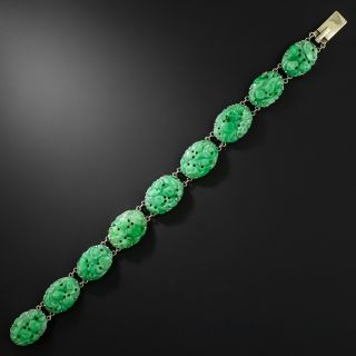 Art Deco Natural Carved Jade Bracelet by Walton & Co. - 2