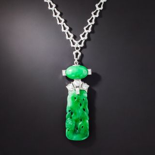 Art Deco Natural Jade and Diamond Necklace - 2