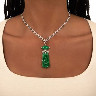 Art Deco Natural Jade and Diamond Necklace