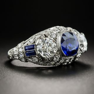 Art Deco Natural No-Heat Sapphire and Diamond Ring Cambodia