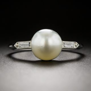 Art Deco Natural Pearl and Baguette Diamond Ring - 3