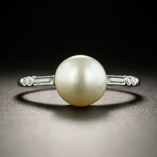 Art Deco Natural Pearl and Diamond Ring - GIA - 2