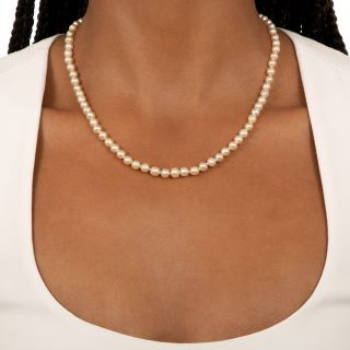 Art Deco Natural Pearl Strand with Diamond Clasp - GIA