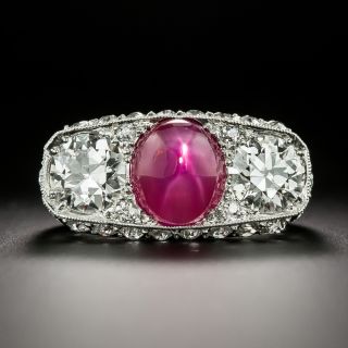 Art Deco No-Heat Burma Star Ruby and Diamond Ring - 3