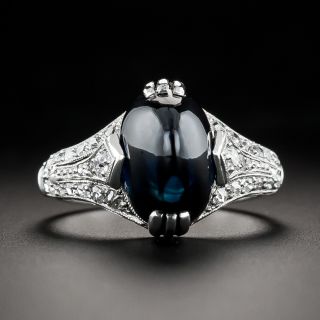 Art Deco No-Heat Cabochon Sapphire and Diamond Ring - 2