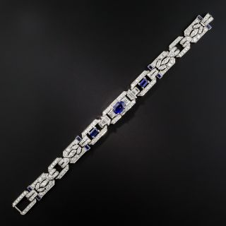 Art Deco No-Heat Ceylon Sapphire Diamond Platinum Bracelet - AGL - 4