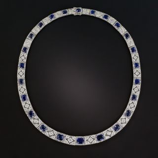 Art Deco No-Heat Pailin Sapphire, Platinum And Diamond Necklace  - 1