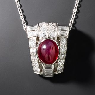 Art Deco No-Heat Ruby and Diamond Pendant - 2