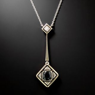 Art Deco No-Heat Sapphire and Rose-Cut Diamond Drop Necklace - 2