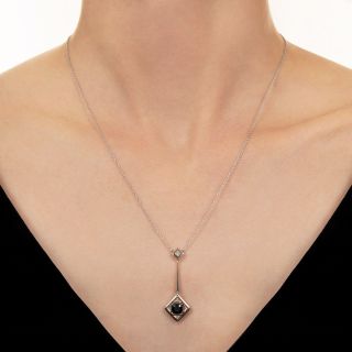 Art Deco No-Heat Sapphire and Rose-Cut Diamond Drop Necklace