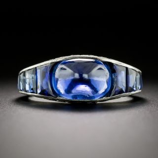 Art Deco No-Heat Sugarloaf Sapphire Ring - Size 6 - 3