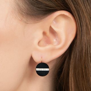 Art Deco Onyx and Diamond Button Earrings 