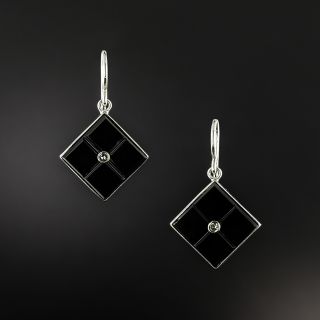 Art Deco Onyx and Diamond Dangle Earrings - 2