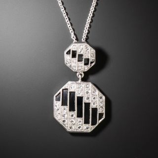 Art Deco Onyx and Diamond Dangle Necklace - 2