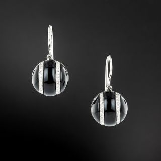 Art Deco Onyx and Diamond Dome Dangle Earrings - 2